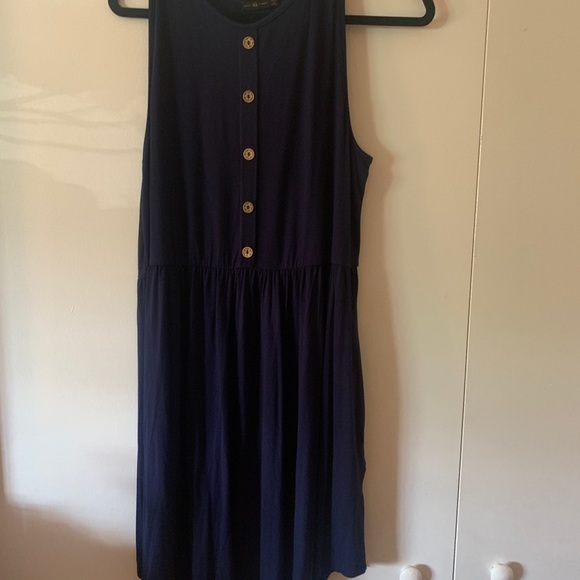 Navy Blue Drop Waist Casual Summer Dress Button Front XL - Picture 3 of 5